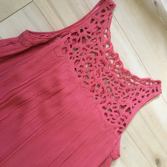 Anthropology Coral Eyelet Sleeveless Summer Dress - Picture 2 of 7